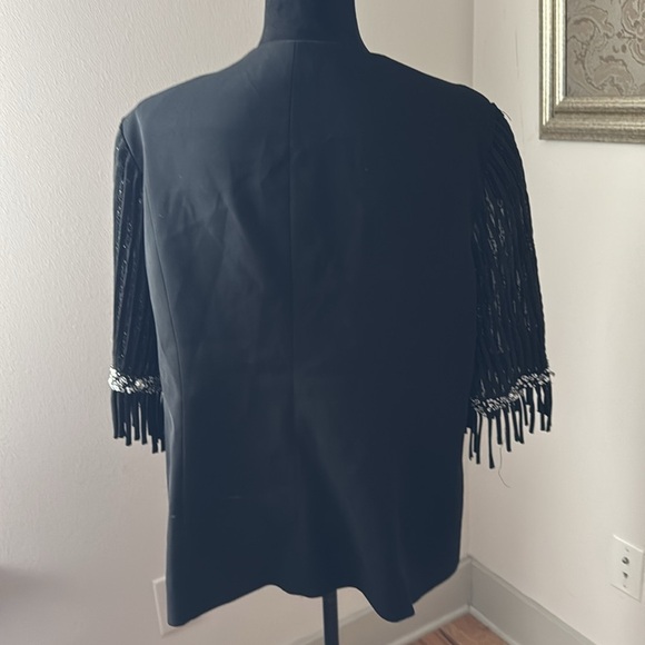 DVC Exclusive Vintage black‎ beaded fringe sleeves blazer Sz 18 - Picture 3 of 5